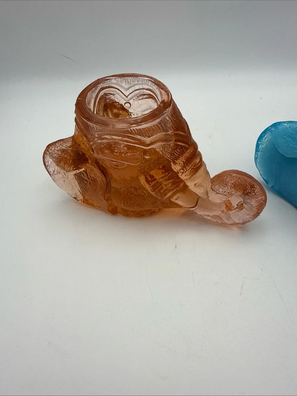 Pair 2 Boyds Glass Elephant Head Toothpick Jewelry Holder Slag Blue & Clear Pink